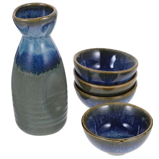 Sake Set 1 Pot & 2 Cups Japanese Ceramic Hand-Painted Traditional