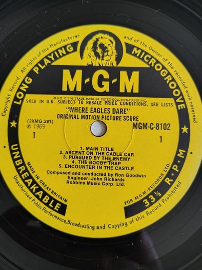 Ron Goodwin - Where Eagles Dare Original Motion Picture Score Vinyl LP (1969) UK 1st Pressing Soundtrack Score EX+