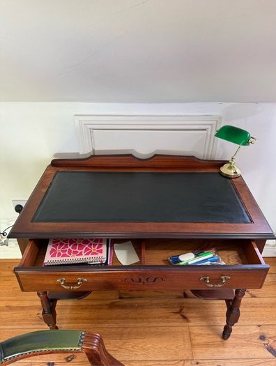 Beautiful Writing Desk and Green Chesterfield Captains Chair