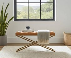 Metal-Framed Velvet Bench 120x40cm  Modern X-Frame Accent