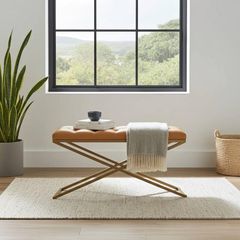 Metal-Framed Velvet Bench 120x40cm  Modern X-Frame Accent