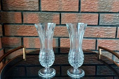 Vintage Pair of Pressed Italian Glass Footed Posy/Bud Vases
