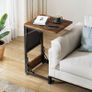 Foldable Side Table Bedside Table with Storage Bag, Metal Frame Coffee Table for Living Room Bedroom Office, Rustic Brown Image 2