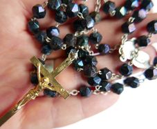 Vintage Long vintage garnet crystal aurora borealis 5 decades Rosary