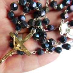 Vintage Long vintage garnet crystal aurora borealis 5 decades Rosary