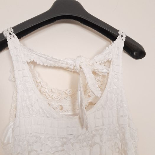 Yumi White Cream Tiered Lace Crochet Ruffle Sundress Mini Dress Size S