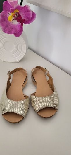 FAITH leather gold open toes sling back flats Sz 39 (Fit 6-6.5UK)