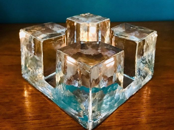 Vintage 1960s  Ice block candle holder