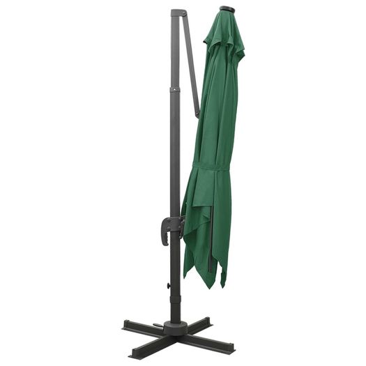 Cantilever Umbrella with Pole and LED Lights Green 300 cm