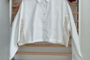 shirt bnwt white cropped shirt size 14 with crochet inserts