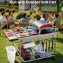 Outdoor Grill Cart Grilling Table Movable Outdoor Cooking Table with 4 Spice Containers, Wheels, Lids, Hooks Image 2