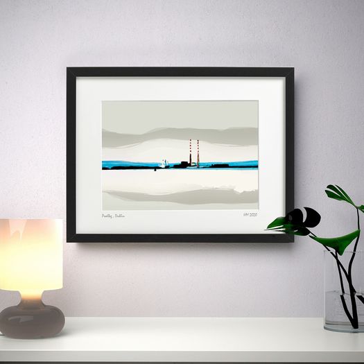 Calm Day, Poolbeg,Black frame by artist Helen Mathews