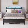 King Size Bed Frame with Storage,LED Lights,5ft Metal Bed Frame Kingsize Bed Frame with Charging Station,Mattress Foundation,Strong Steel Slats Support,Noise Free,Black Image 10