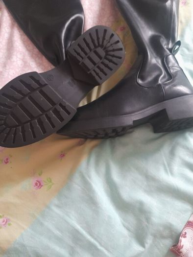 ladies new  over the knee black leather stretch boots
