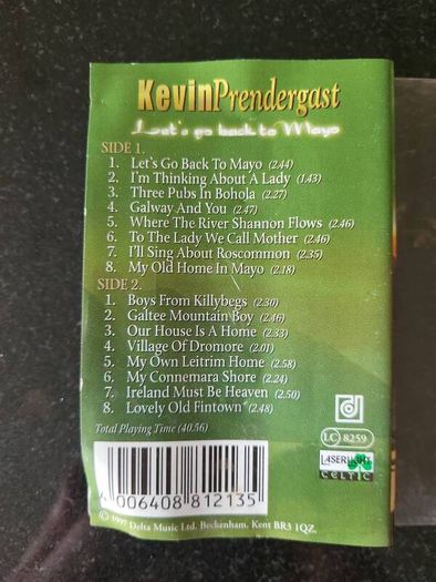 Kevin Prendergast Lets Go Back To Mayo Cassette Irish Country Collection