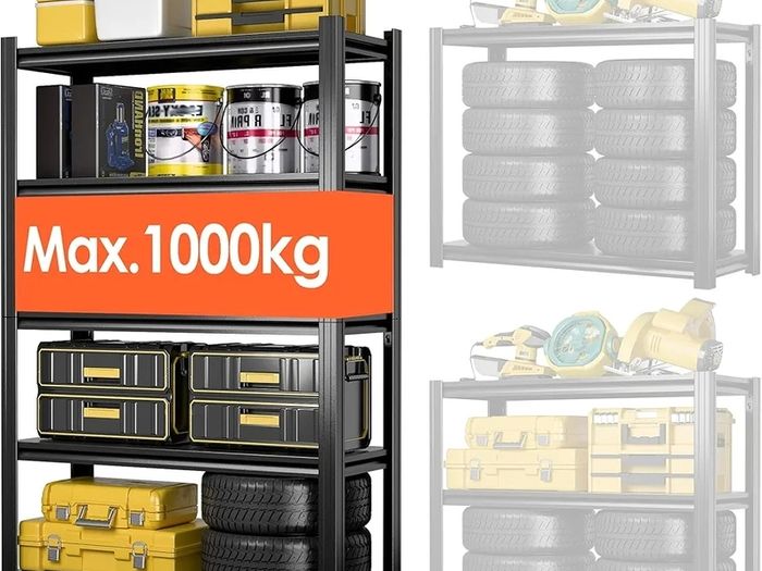 Heavy Duty Metal Shelf 183x90x40 cm with 5 Adjustable Metal Shelf | Garage Shelving Units | Racking for Garage | Storage Shelf for Cellars & Workshops | Load capacity up to 1000 kg | Black