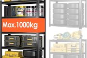 Heavy Duty Metal Shelf 183x90x40 cm with 5 Adjustable Metal Shelf | Garage Shelving Units | Racking for Garage | Storage Shelf for Cellars &amp; Workshops | Load capacity up to 1000 kg | Black