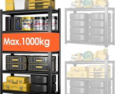 Heavy Duty Metal Shelf 183x90x40 cm with 5 Adjustable Metal Shelf | Garage Shelving Units | Racking for Garage | Storage Shelf for Cellars & Workshops | Load capacity up to 1000 kg | Black
