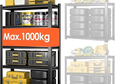 Heavy Duty Metal Shelf 183x90x40 cm with 5 Adjustable Metal Shelf | Garage Shelving Units | Racking for Garage | Storage Shelf for Cellars & Workshops | Load capacity up to 1000 kg | Black