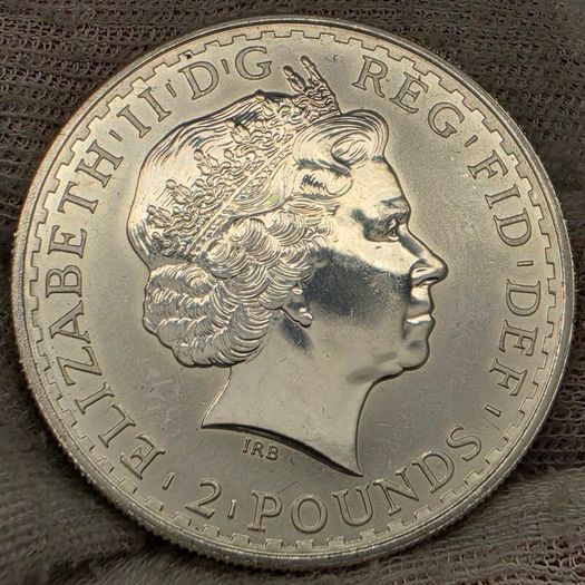 United Kingdom 2002 Silver Britannia 1oz One Ounce Fine Silver 2 Pounds