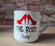Brand new white ceramic The Boss Lady mug