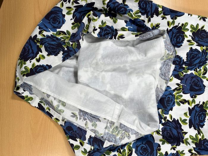 Laura Ashley Womens Dress White A-Line Linen Blue Rose Floral Print Retro SZ 10