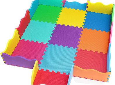 Foam Play Mat with Borders 25 Pieces 31.5 x 31.5cm 1.4cm Extra Thick Multi Coloured and Interlocking Floor Tiles (FREE POSTAGE)
