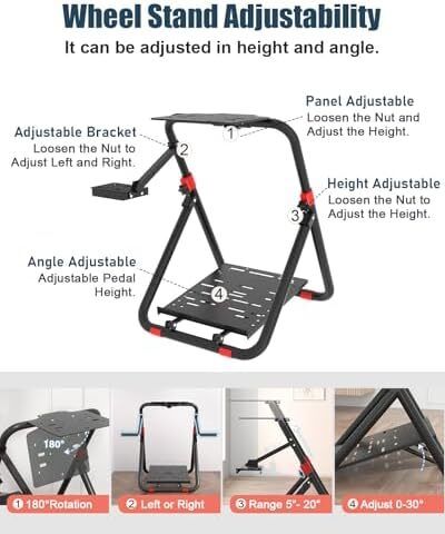 Foldable Steering Wheel Stand for Logitech, PS5, PS4, Xbox & PC G29/G920/G923/G PRO/RS50 fit, MOZA R3/R5 & select Thrustmaster, 30-sec folding, adjustable height & wheel angle, steel frame