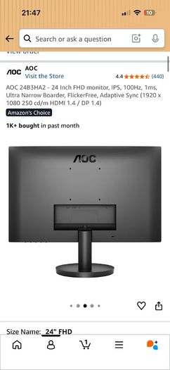 Aoc 100hz @1920x1080p FHD monitor