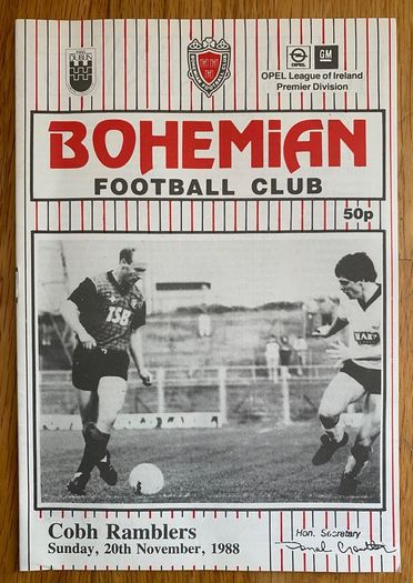 Very Rare 1988 Bohemian v Cobh Ramblers - Opel League of Ireland Premier Division Programme