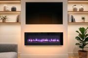 50" Media Wall Electric Fire, Wall Mounted Fireplace, Wilton Black 1.8kW Heater (900W/1800W), 9 Flame Colours, Logs &amp; Crystals Included, Wall Mounted, Recessed or Freestanding, Remote Control