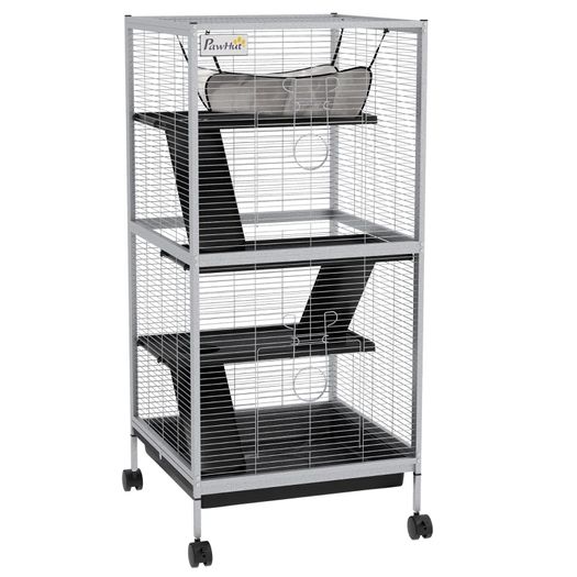 Small Animal Cage Pet Play House with Wheels Platforms Light Grey
