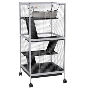 Small Animal Cage Pet Play House with Wheels Platforms Light Grey