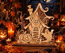 Handmade Wooden Halloween House Decoration 20.5 cm