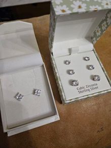Rachel Ashwell + JJ Jewellery Sterling Silver, Cubic Zirconia earrings. Four pairs