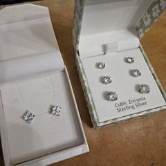 Rachel Ashwell + JJ Jewellery Sterling Silver, Cubic Zirconia earrings. Four pairs