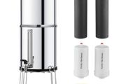 Gravity-fed Water Filter System, 2.25G 304 Stainless-Steel Countertop Filtration System, Reduces Lead and up to 99% of Chlorine