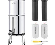Gravity-fed Water Filter System, 2.25G 304 Stainless-Steel Countertop Filtration System, Reduces Lead and up to 99% of Chlorine