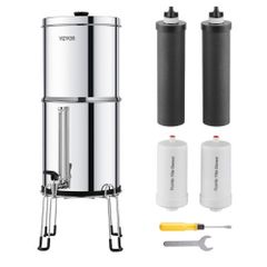 Gravity-fed Water Filter System, 2.25G 304 Stainless-Steel Countertop Filtration System, Reduces Lead and up to 99% of Chlorine