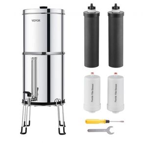 Gravity-fed Water Filter System, 2.25G 304 Stainless-Steel Countertop Filtration System, Reduces Lead and up to 99% of Chlorine