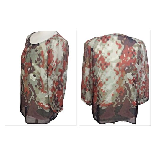 Autograph M&S Ladies Brown/Orange Chiffon Top / Blouse attached Vest Uk 14 includes post