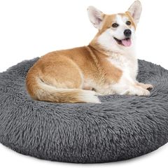 Plush Donut Dog Bed, Calming Round Dog Cat Bed Soft and Fluffy Cuddler Pet Cushion Self-Warming Puppy Beds Machine Washable