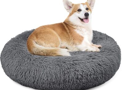 Plush Donut Dog Bed, Calming Round Dog Cat Bed Soft and Fluffy Cuddler Pet Cushion Self-Warming Puppy Beds Machine Washable