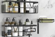 Shower Caddy, Bathroom Shelf Organiser No Drilling, Adhesive Shower Storage Rack with Soap Razor Holder, Bathroom Accessories, Black, 3 Pack MULTIPLE COLOURS AVAILABLE(FREE POSTAGE)