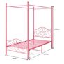 Single Canopy Bed Frame Platform, 90x190cm Single Size Bed Frame with Vintage Headboard and Footboard, Heavy Duty Steel Slats and Support with Mattress Foundation,Pink Image 2