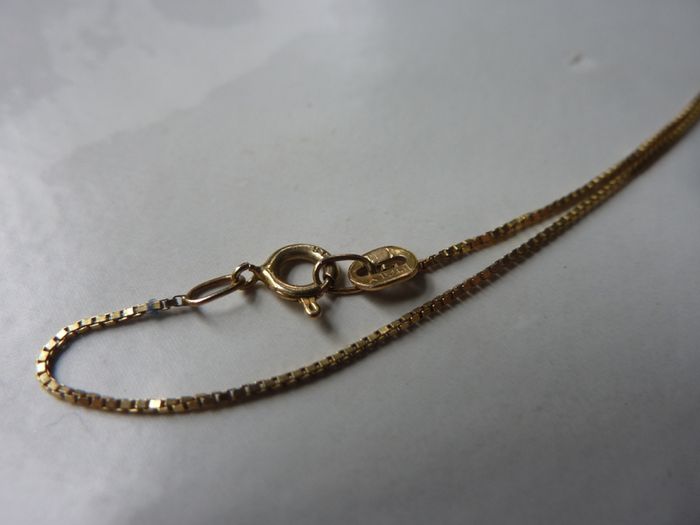 14ct Gold Mother of Pearl Pendant and 9ct Gold Chain Necklace. Chinese Character Design.