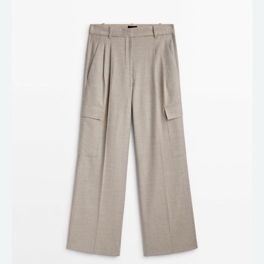 Massimo Dutti Wide Leg Wool Cargo Trousers