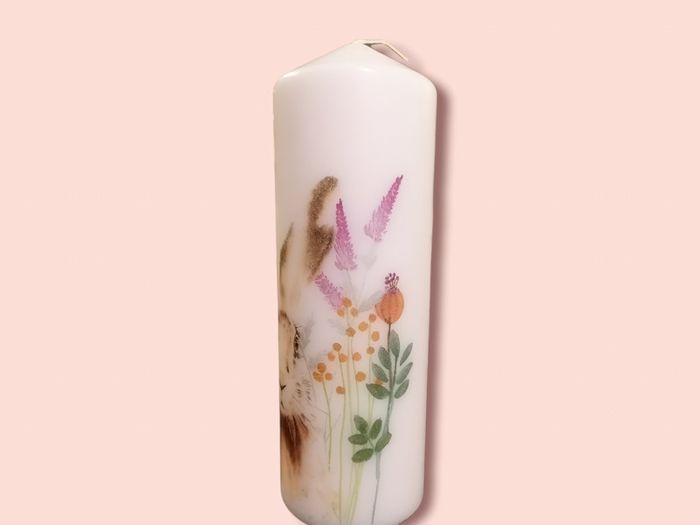 Easter spring bunny decorative large ivory pillar candle