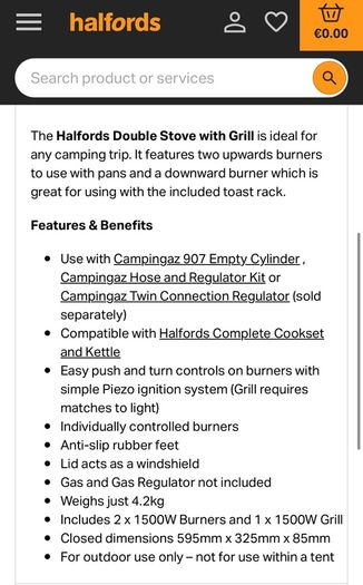 Halfords double stove and grill (new)