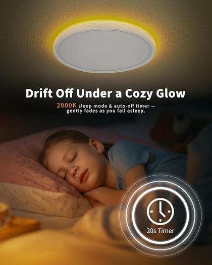 LED Ceiling Light Dimmable with Remote 24W Ceiling Lamp Flat with 2000K Backlight, Warm Night Light and Timer, Modern Round 12" Ultra Thin Light Fittings for Living Room Bedroom Kitchen